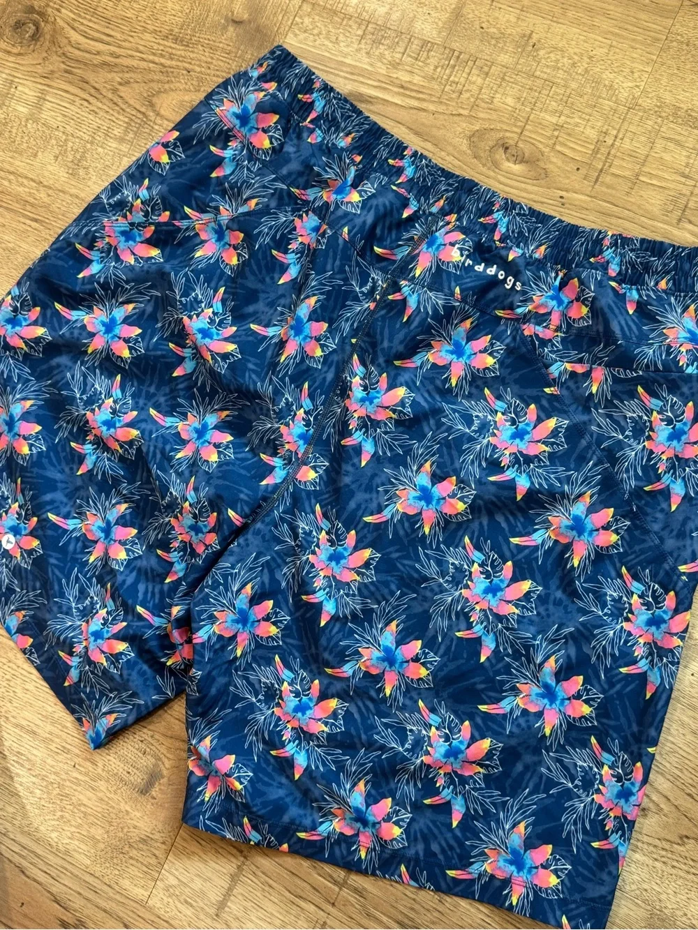 Birddogs Navy Floral Swim Shorts with Pink & Turquoise Accents